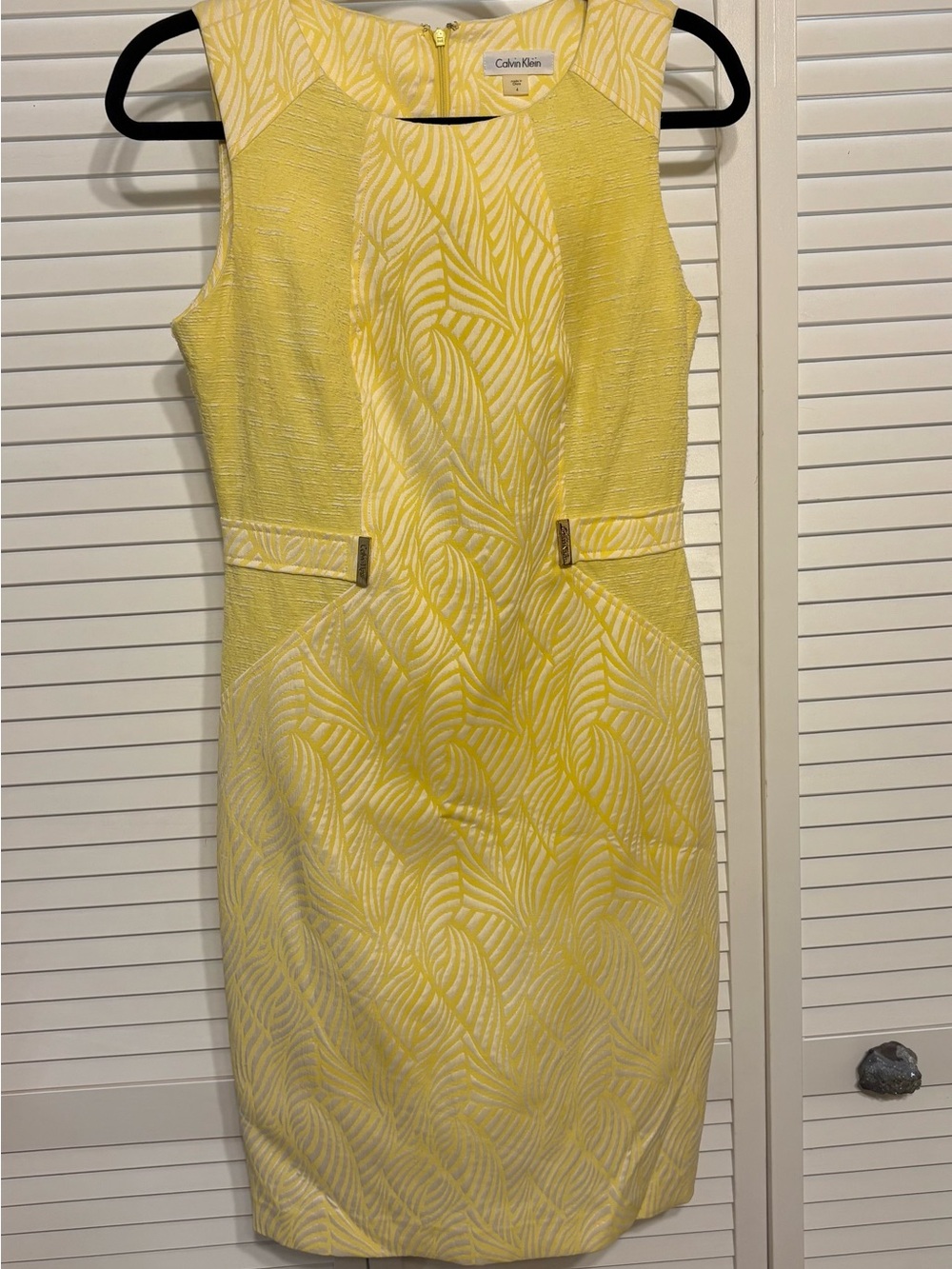 Calvin Klein Yellow and White Sleeveless Sheath Dress